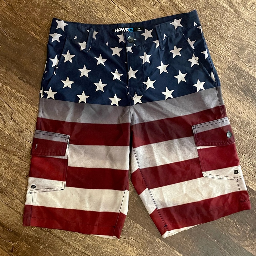 💎2/$22~Mens HAWK American Flag Board Shorts~29 - Picture 2 of 7